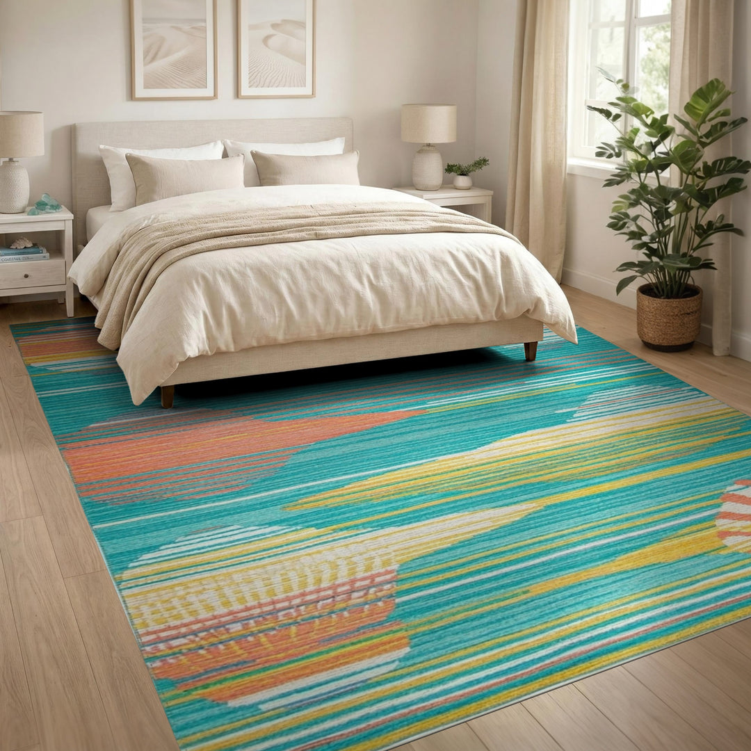 Coastal Teal Seashell Area Rug