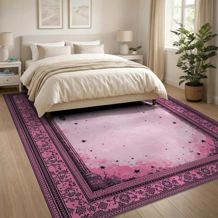 Pink Floral Vintage Starry Arch Area Rug