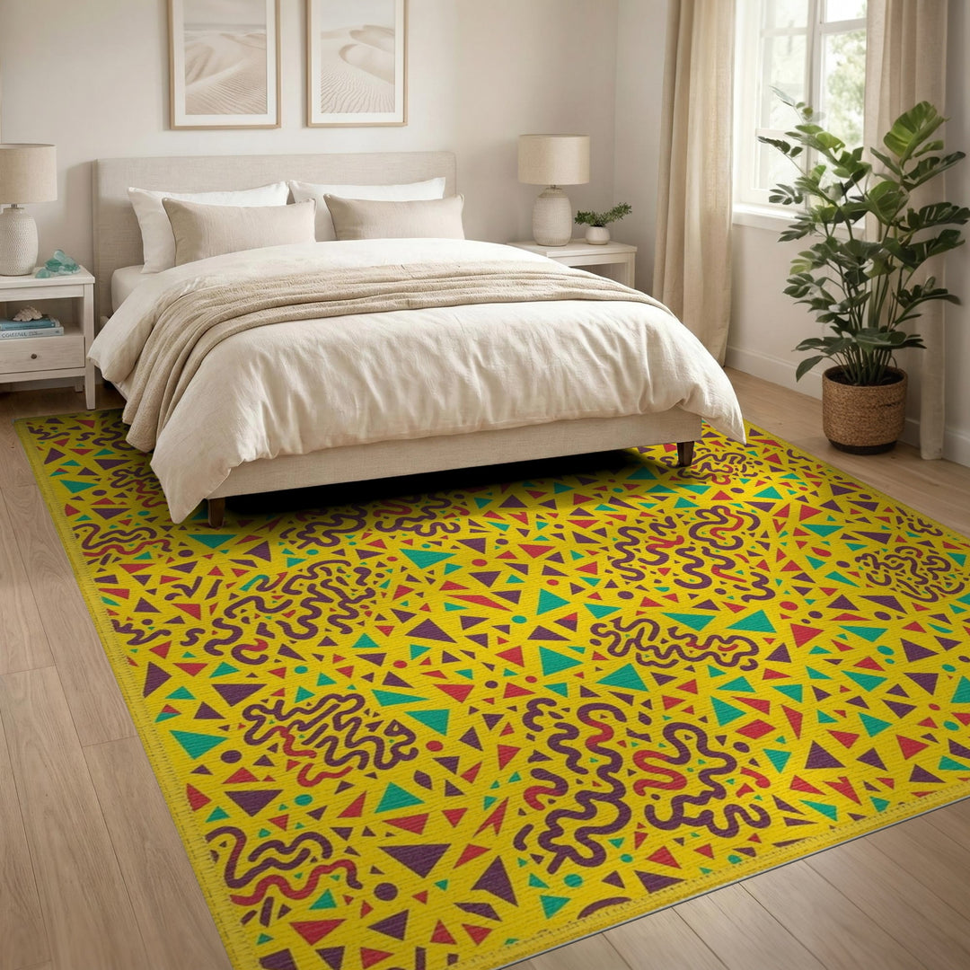 Vibrant Yellow Geometric Squiggle Area Rug