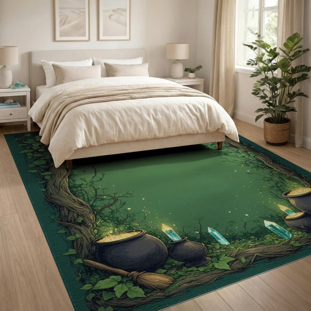 Enchanted Green Witchy Forest Area Rug