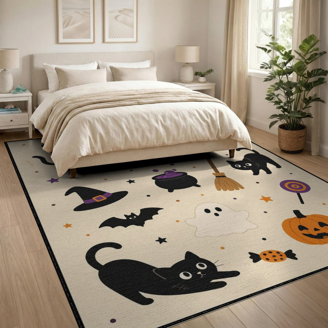 Halloween Black Cats Pumpkins Area Rug
