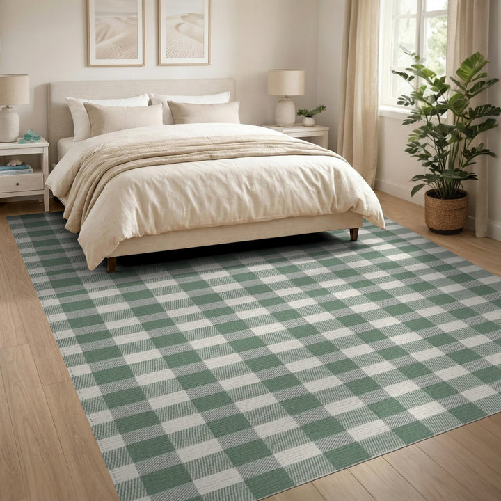 Green Gingham Checkered Area Rug