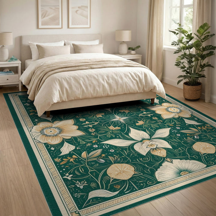 Green Floral Vintage Area Rug