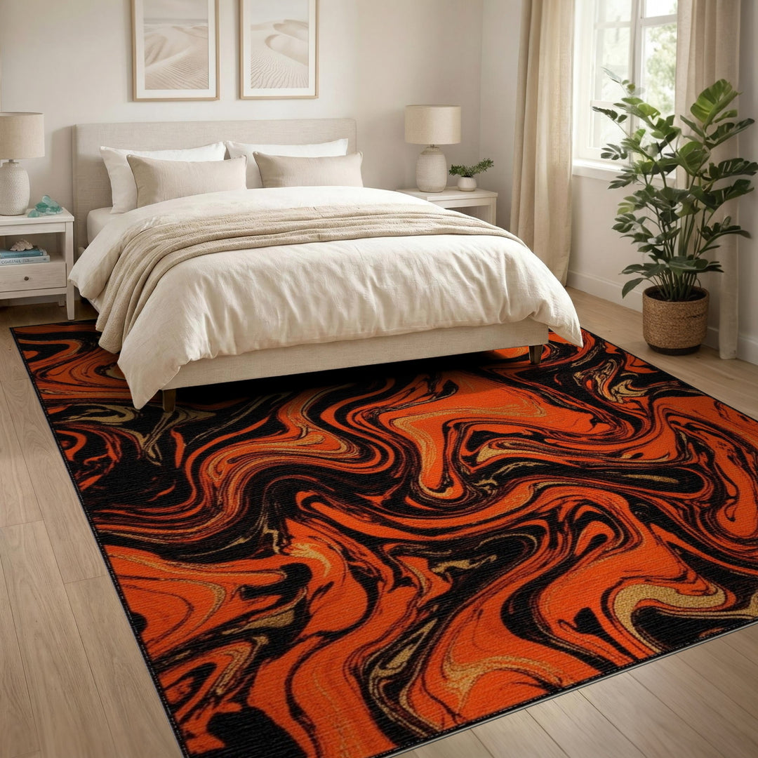 Abstract Area Orange Marble Swirl Area Rug