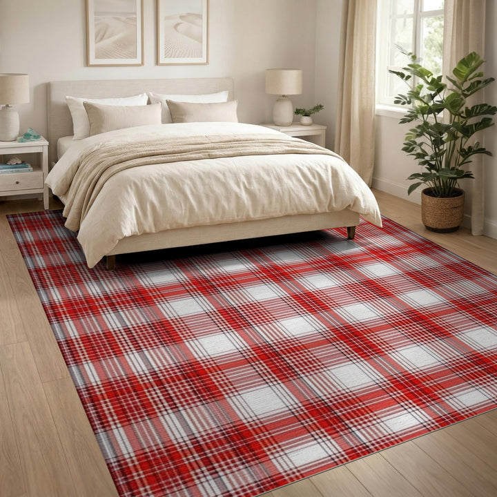 Bold Red Plaid Washable Area Rug