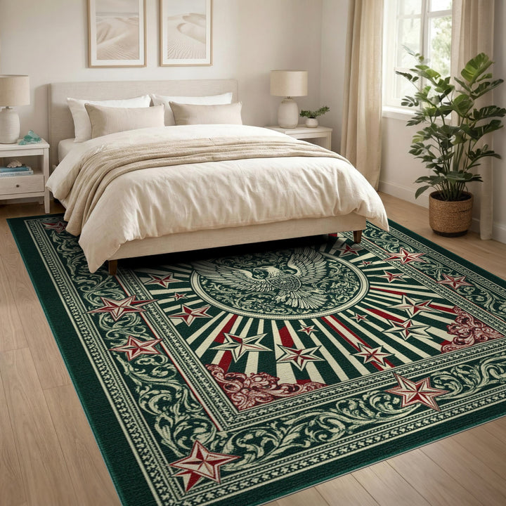 Vintage Eagle Star Green Area Rug
