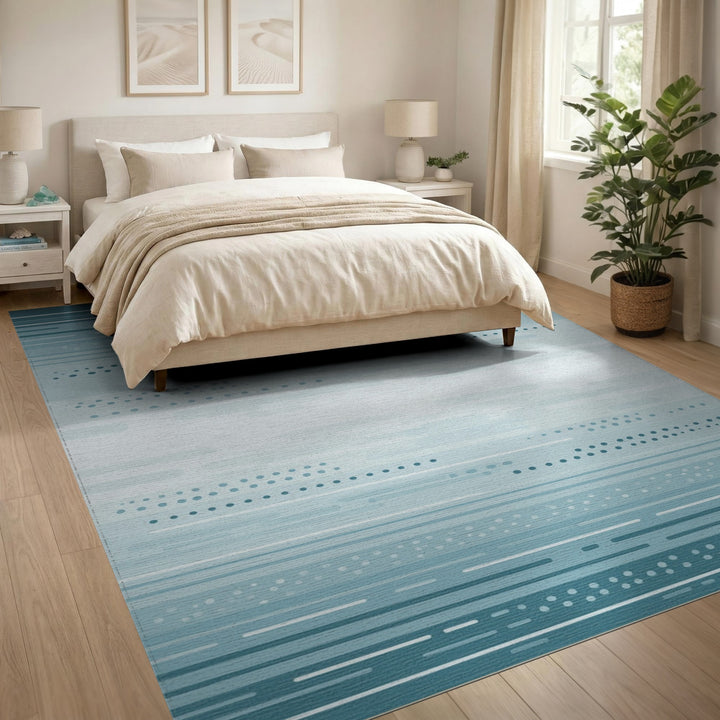 Teal Geometric Horizon Washable Area Rug