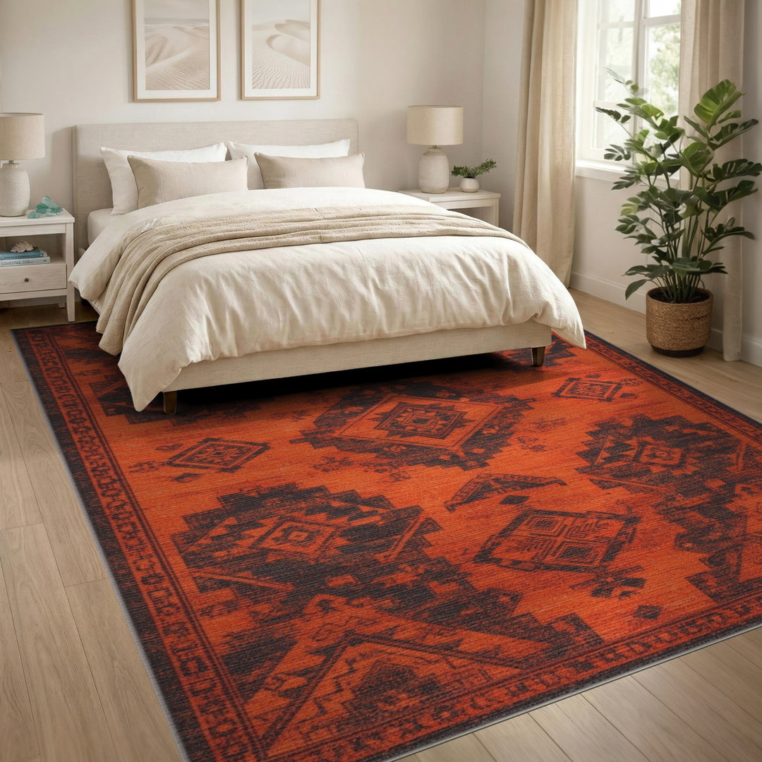 Orange Southwestern Geometric Area Rug