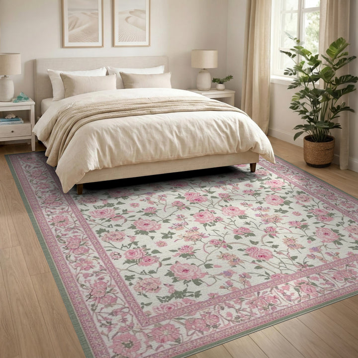 Pink Rose Floral Vintage Area Rug