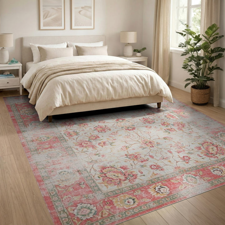 Pink Distressed Vintage Pink Distressed Floral Vintage Area Rug