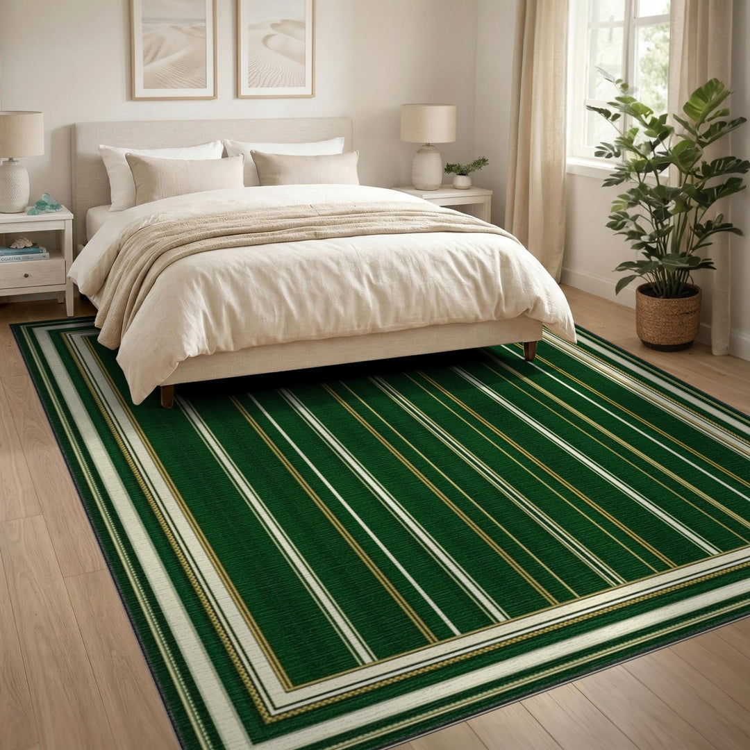 Green Gold Striped Area Rug