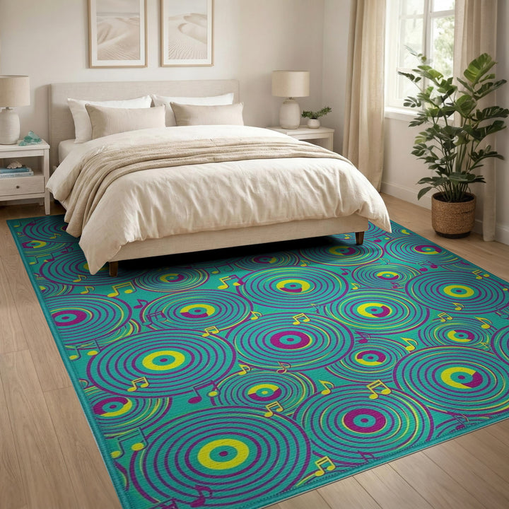 Vinyl Record Music Notes Area Rug