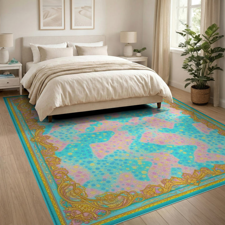 Abstract Blue Teal Dot Area Rug