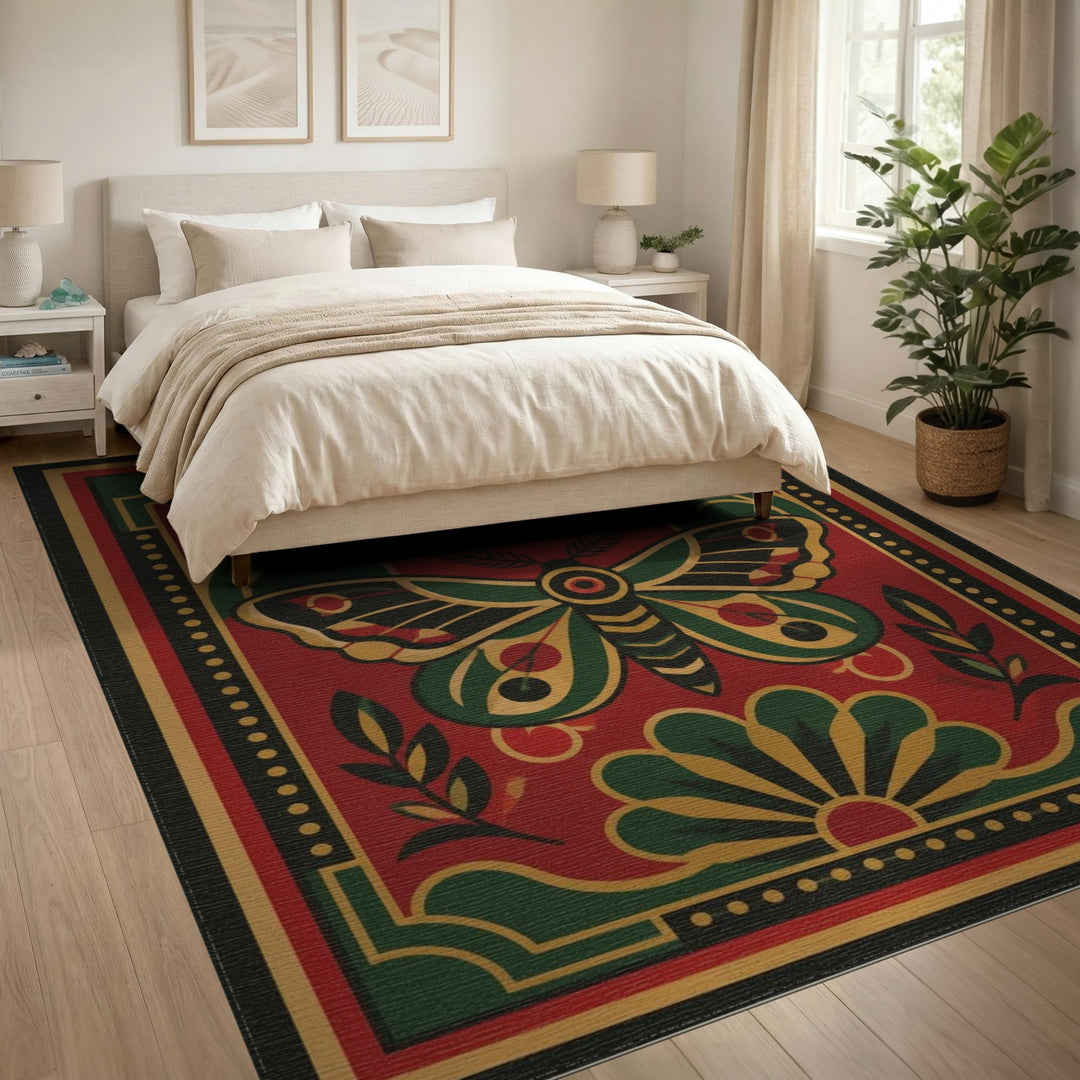 Heritage Moth Red Area Rug