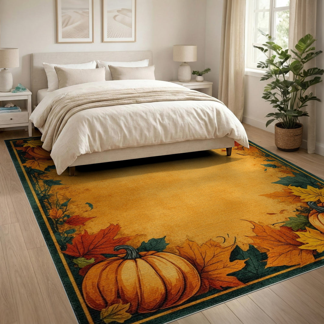 Autumn Orange Autumn Pumpkin Harvest Area Rug