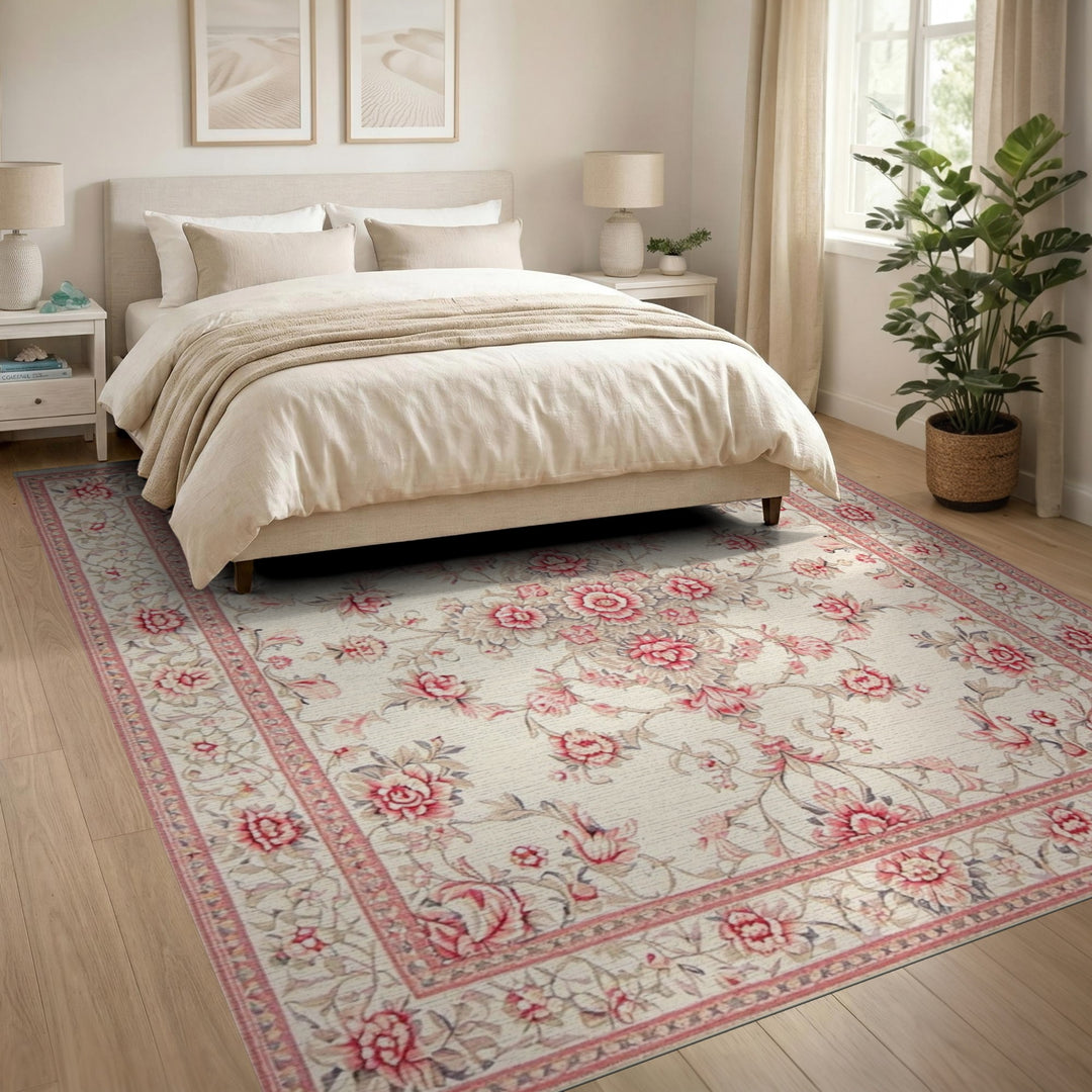 Pink Rose Floral Vintage Area Rug