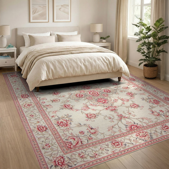 Pink Rose Floral Vintage Area Rug