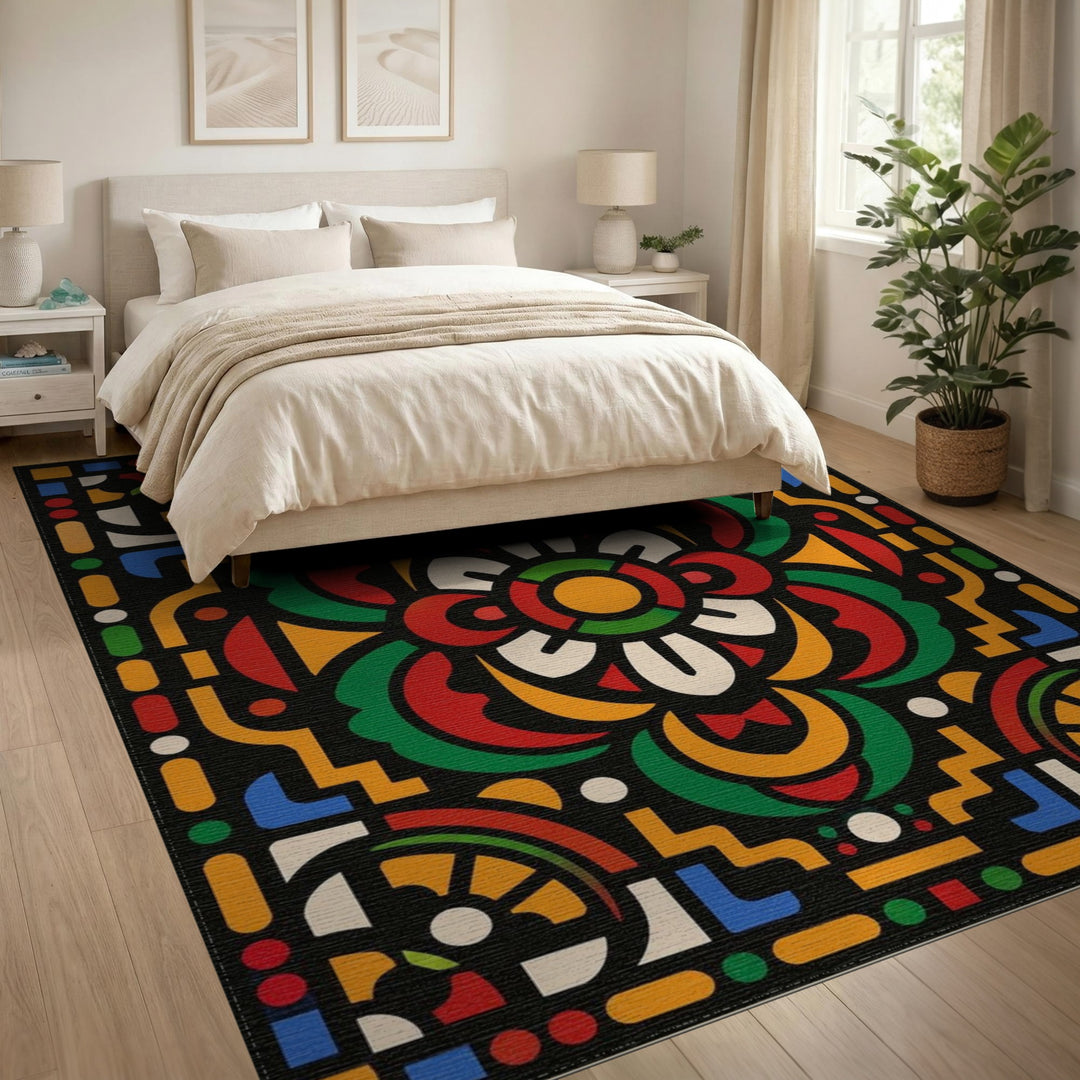 Vibrant Multi-Color Geometric Medallion Area Rug