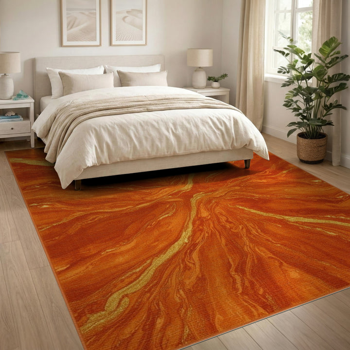 Orange Gold Marble Swirl Area Rug