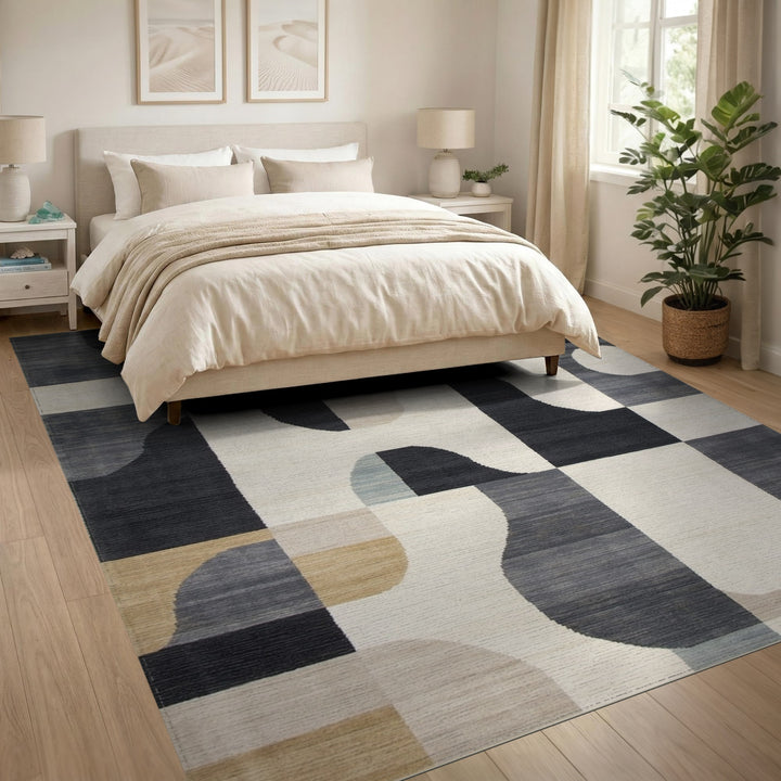 Bold Geometric Black White Area Rug
