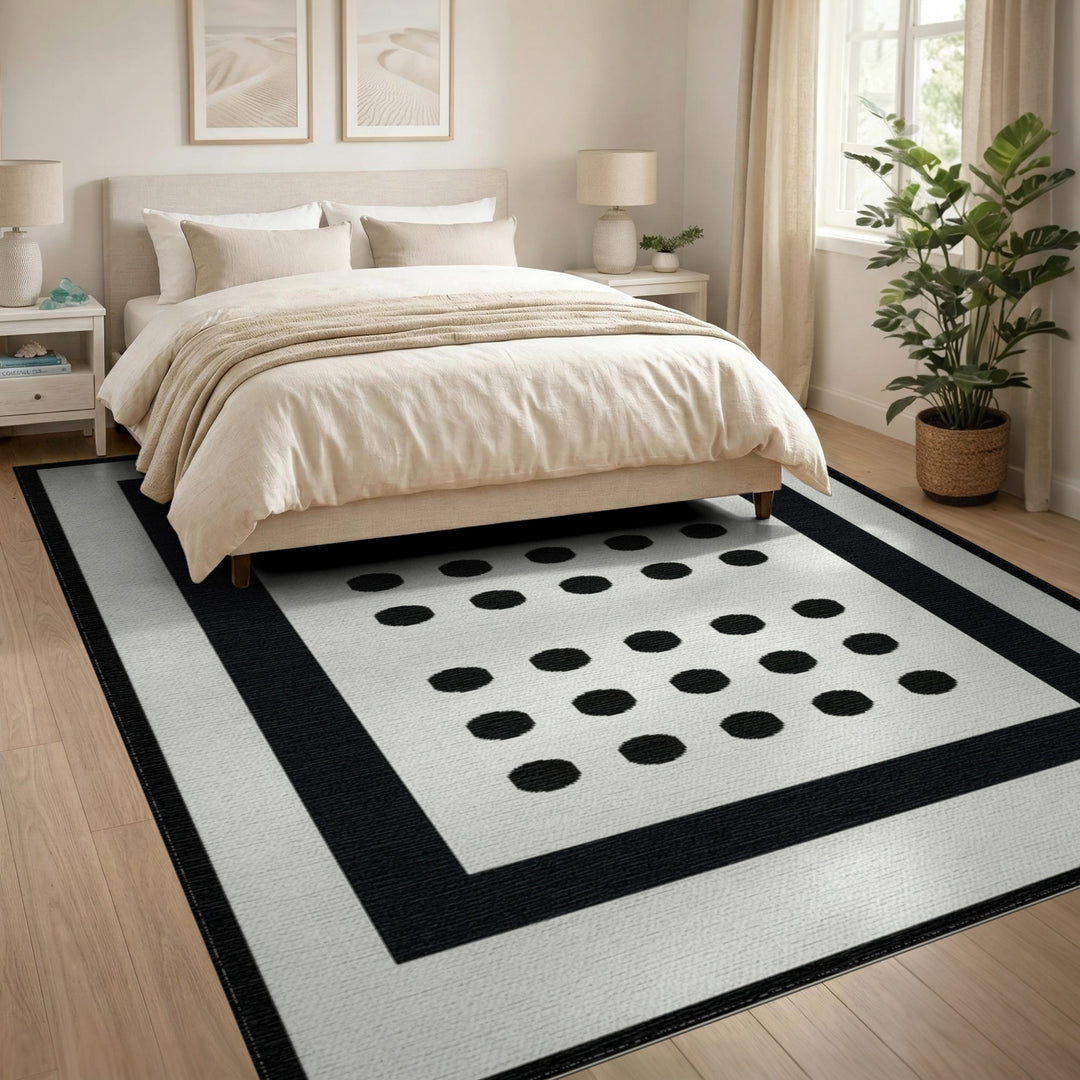 Black and White Black Dot Geometric Area Rug