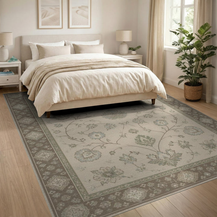 Beige Floral Vintage Area Rug
