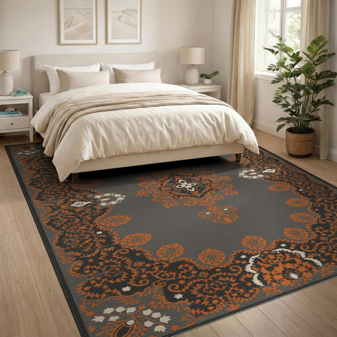 Grey Orange Persian Medallion Area Rug