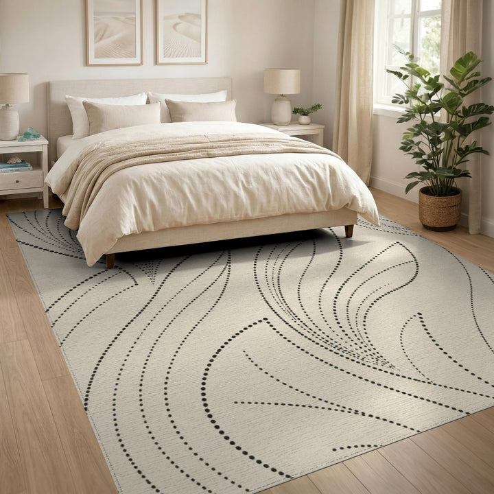 Black Dot Swirl Beige Area Rug