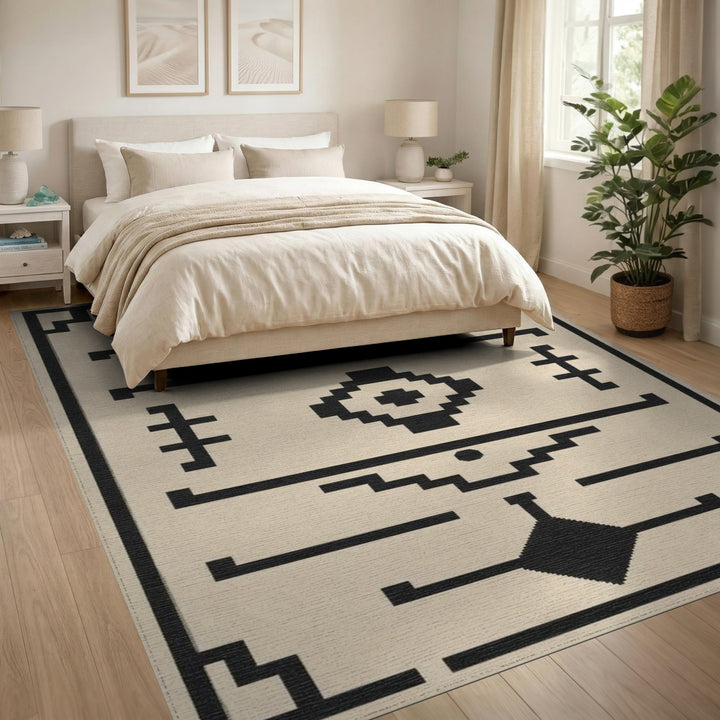 Southwestern Black White Geometric Area Rug