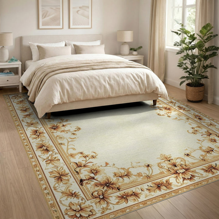 Beige Floral Vintage Area Rug