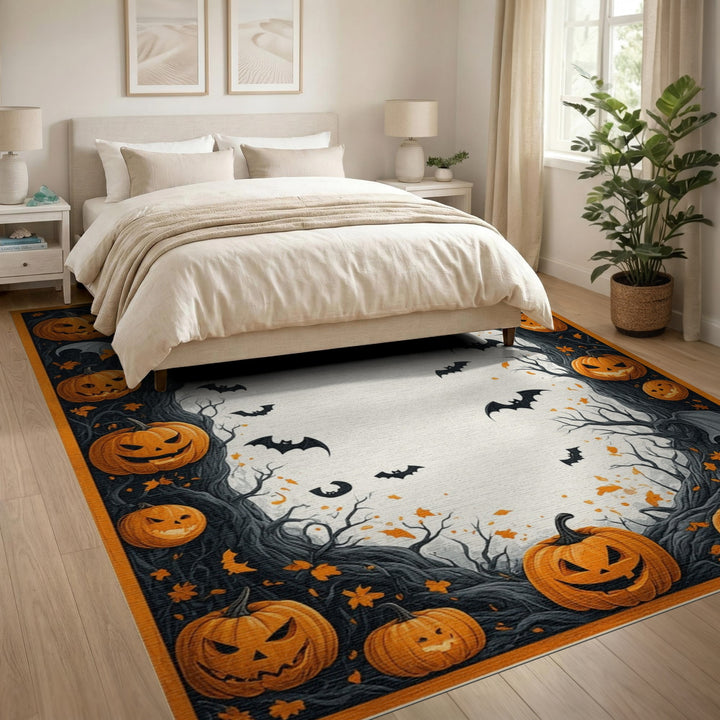 Orange Halloween Pumpkin Ghost Rug