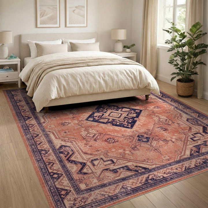 Orange Navy Distressed Vintage Area Rug