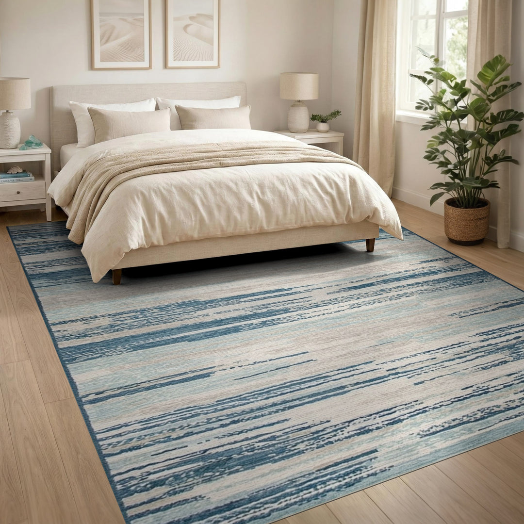 Blue Teal Abstract Stripe Area Rug