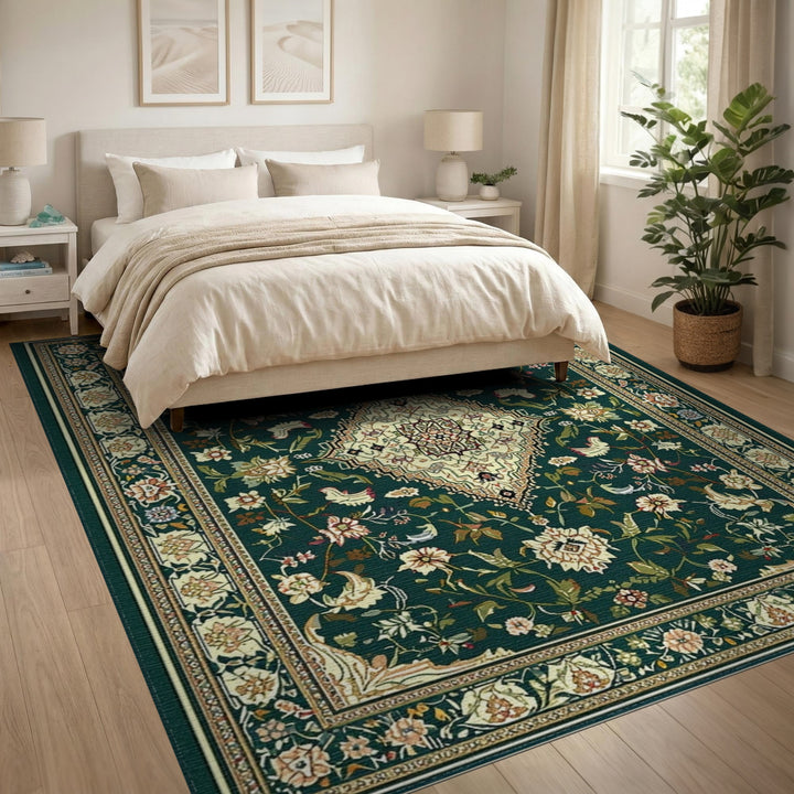 Green Traditional Persian Floral Traditional Persian Area Rug
