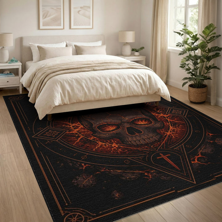 Fiery Skull Geometric Area Rug