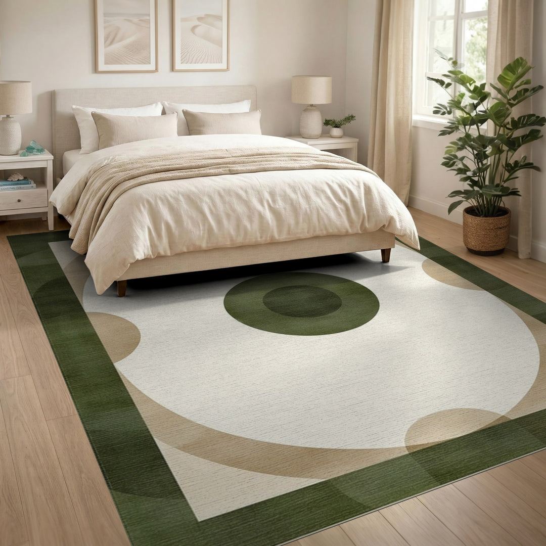 Geometric Modern Green Geometric Concentric Circle Area Rug