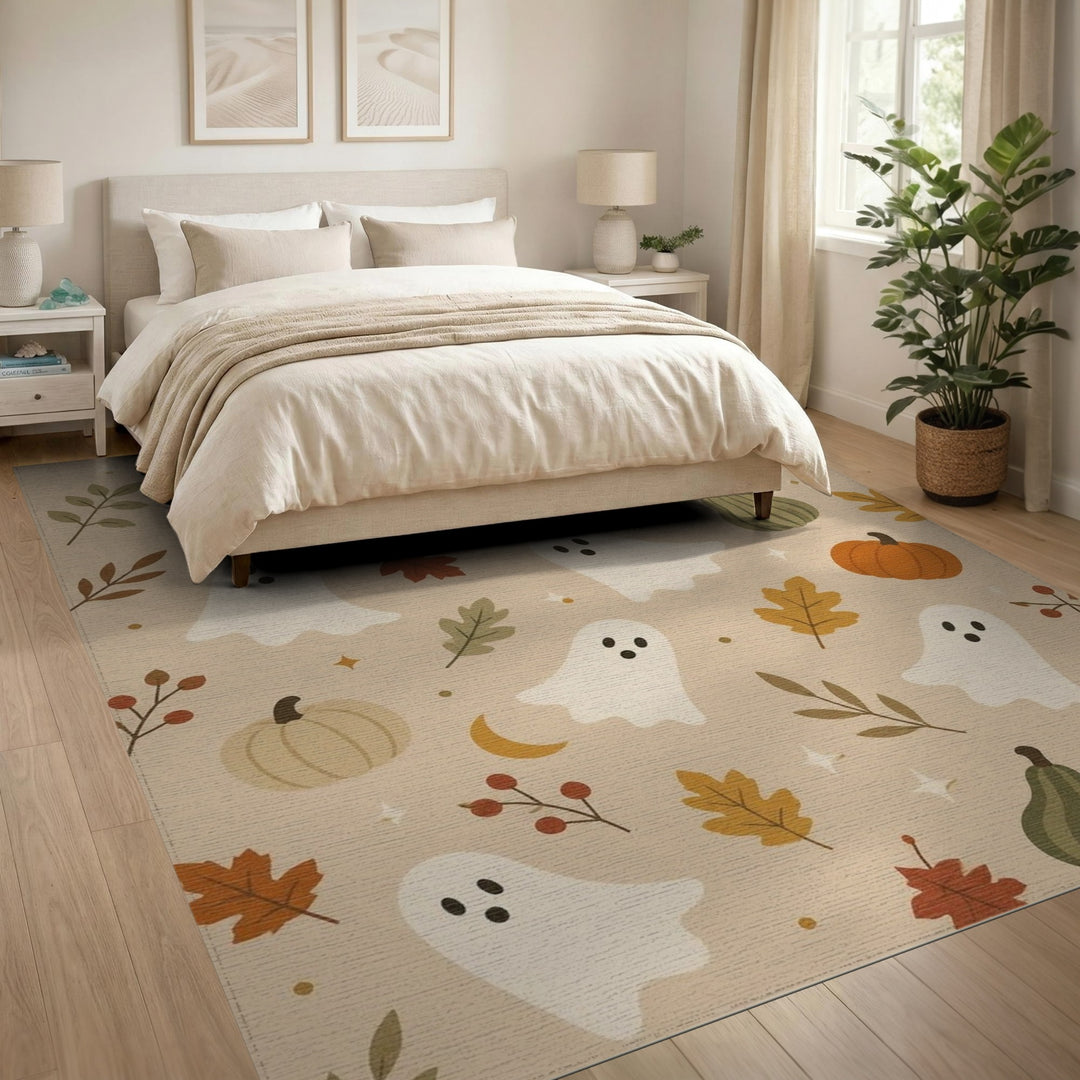 Ghost and Pumpkin Halloween Washable Area Rug