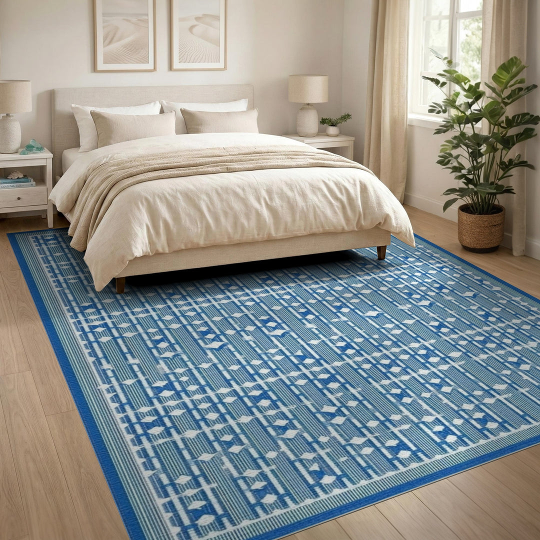 Blue Geometric Diamond Area Rug