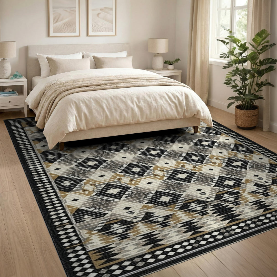 Southwestern Black White Diamond Area Rug