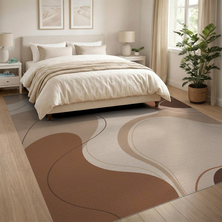 Brown and Tan Fluid Abstract Brown Tan Area Rug