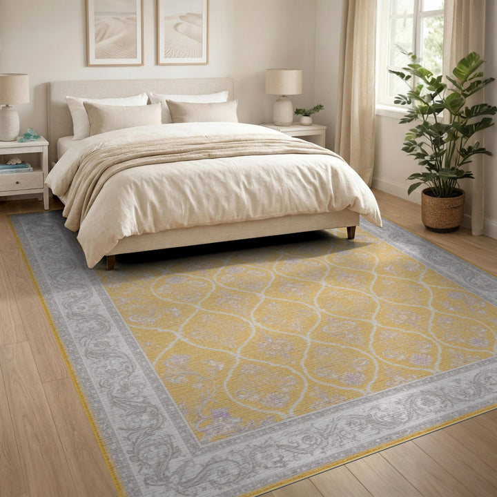 Yellow Floral Vintage Area Rug