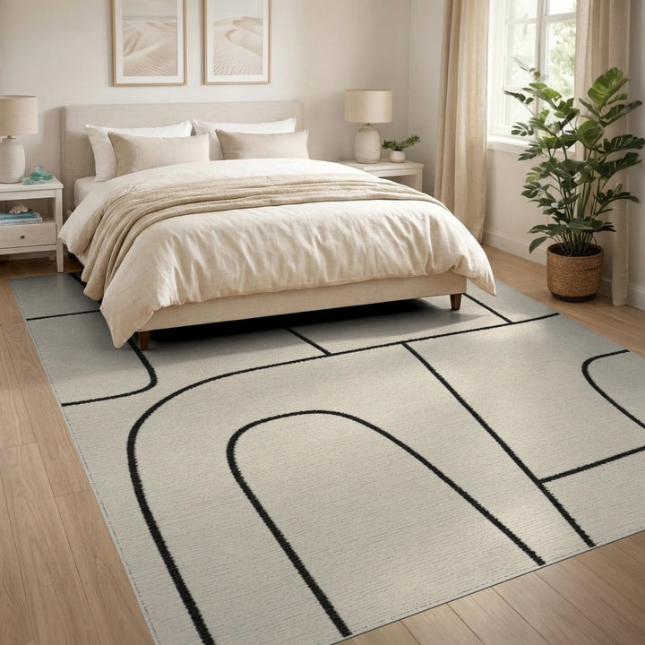 Abstract Geometric Modern Beige Geometric Abstract Area Rug