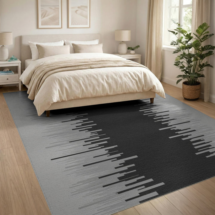 Black White Abstract Waveform Area Rug