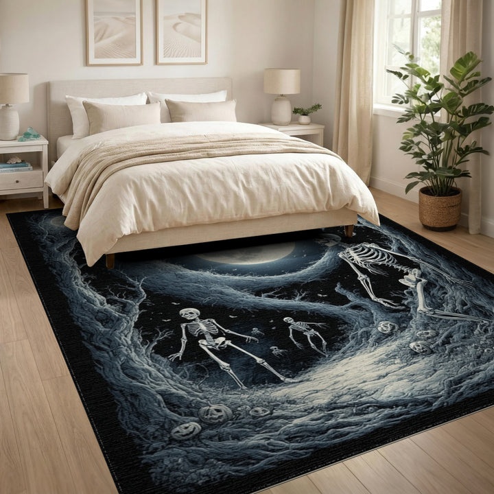 Moonlit Skeleton Forest Black White Area Rug