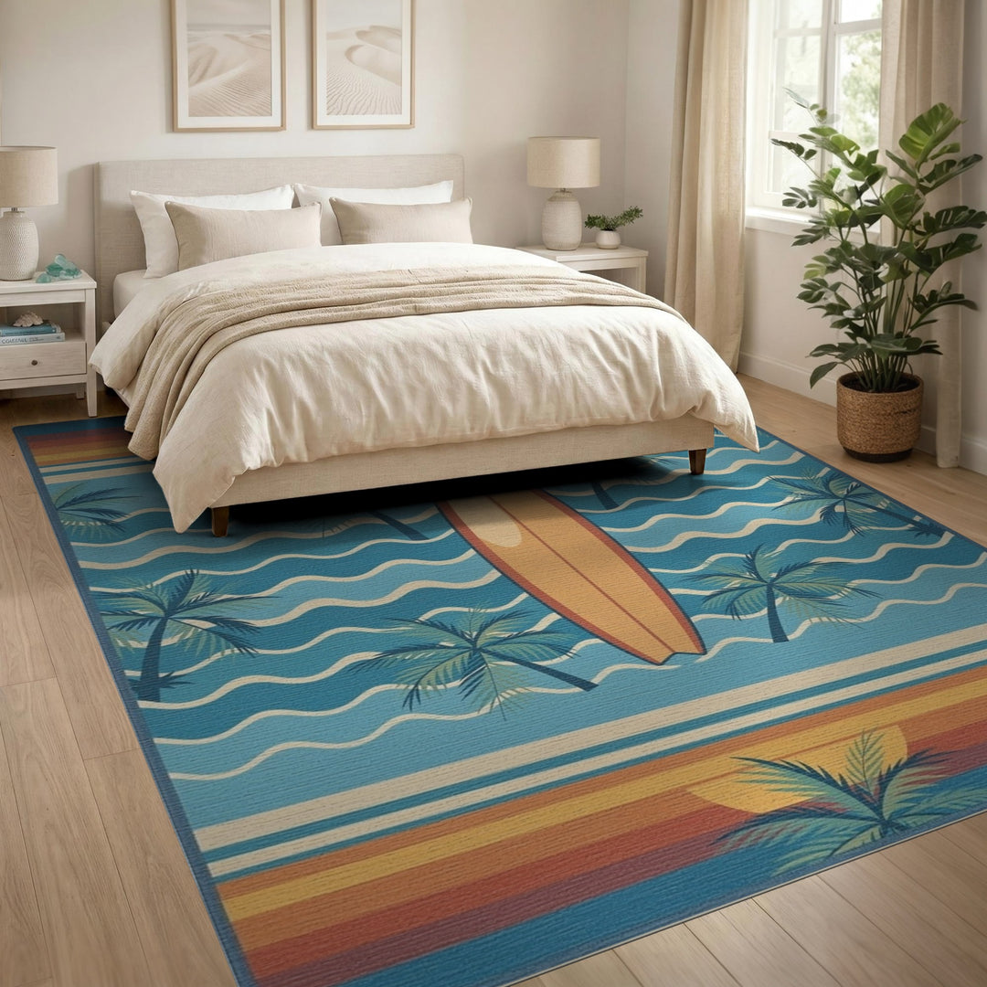 Retro Surfboard Coastal Area Rug