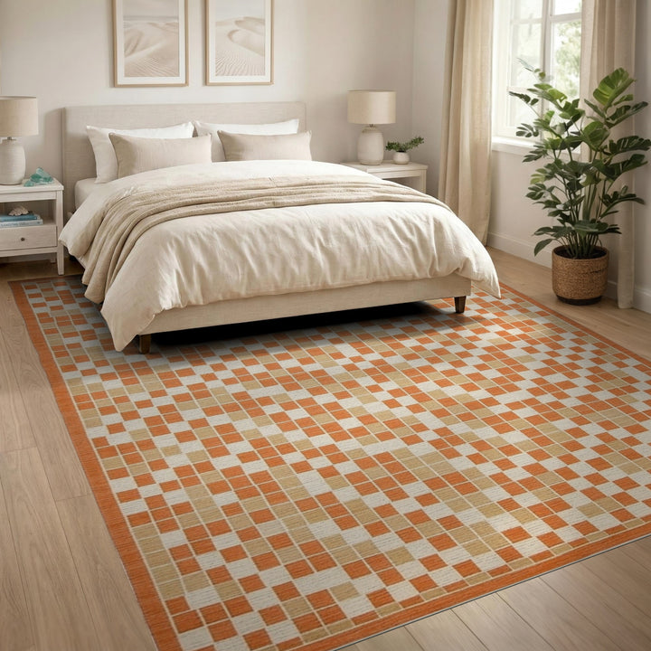 Checkered Geometric Modern Orange Checkered Geometric Area Rug