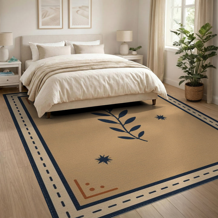 Beige and Neutral Beige Boho Chic Leaf Area Rug