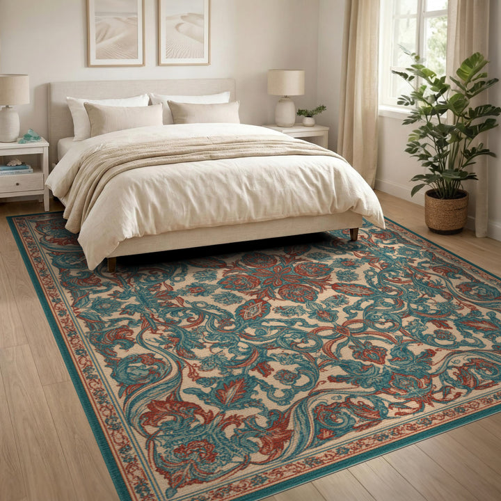 Blue Teal Persian Medallion Rug