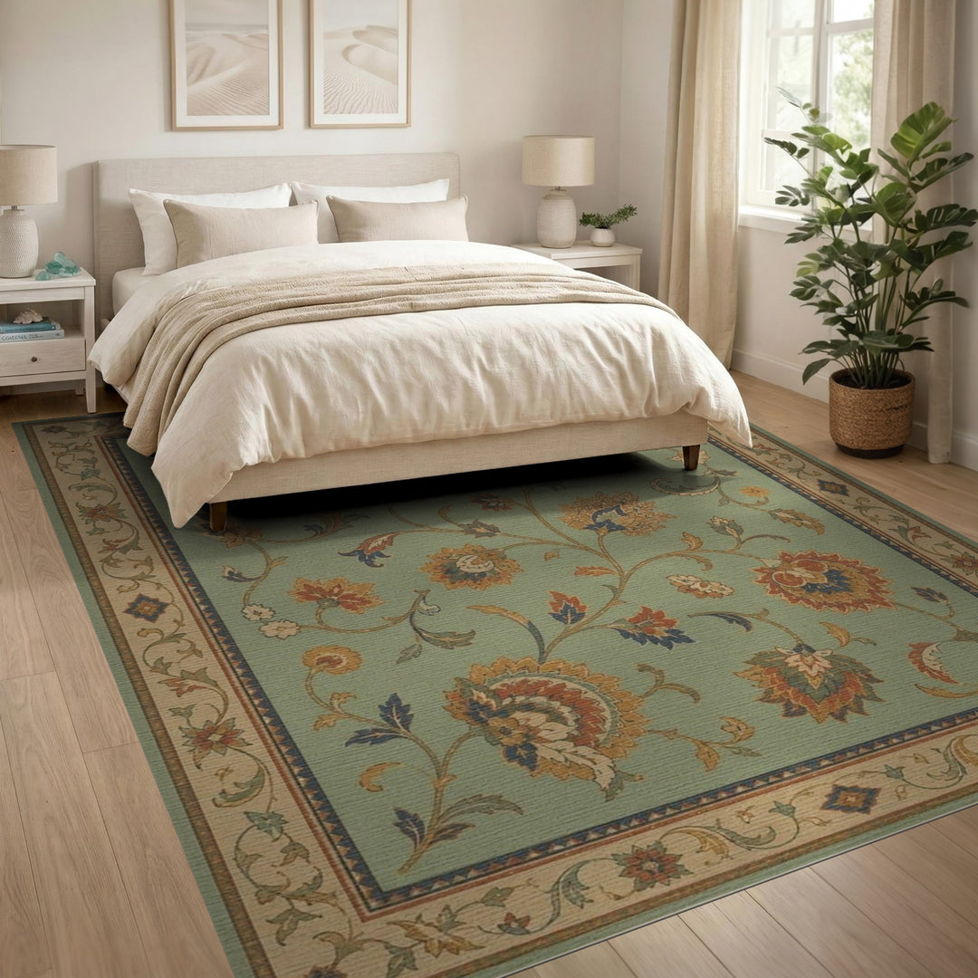 Blue and Teal Vintage Teal Floral Area Rug