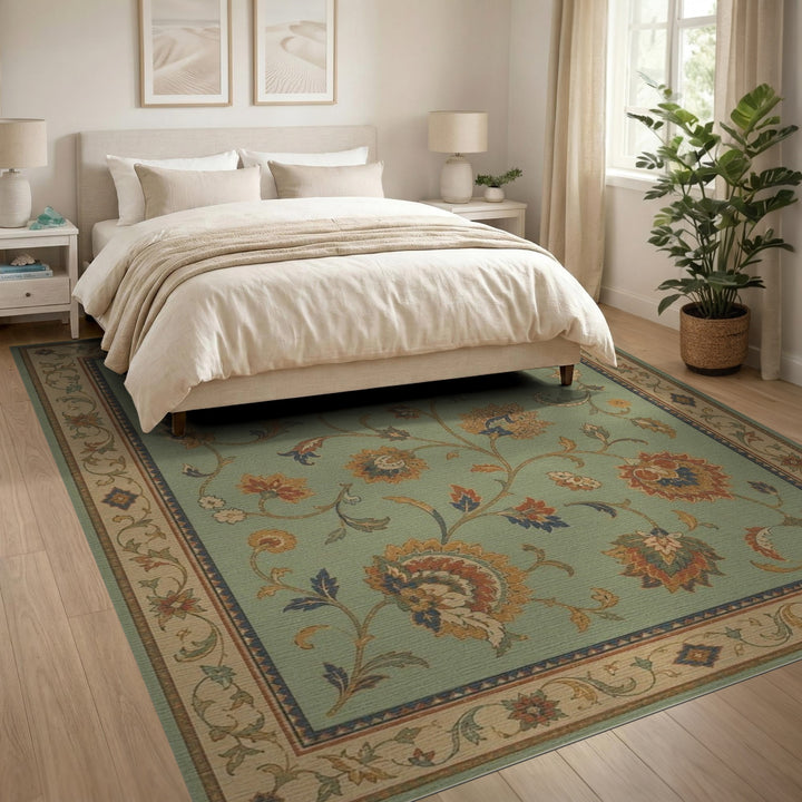 Blue and Teal Vintage Teal Floral Area Rug